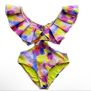 Praia by dayanara Duran one piece tie dye ruffle xlarge nwt swimsuit CAMOGLI